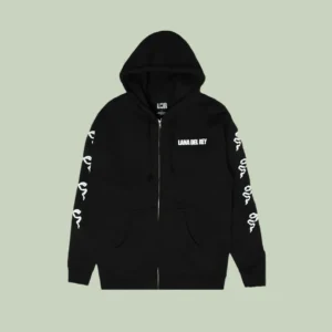 Black Zip-Up Hoodie With Ribbon Sleeves