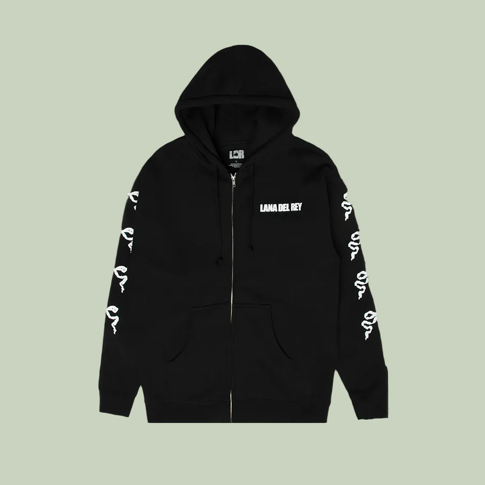Black Zip-Up Hoodie With Ribbon Sleeves