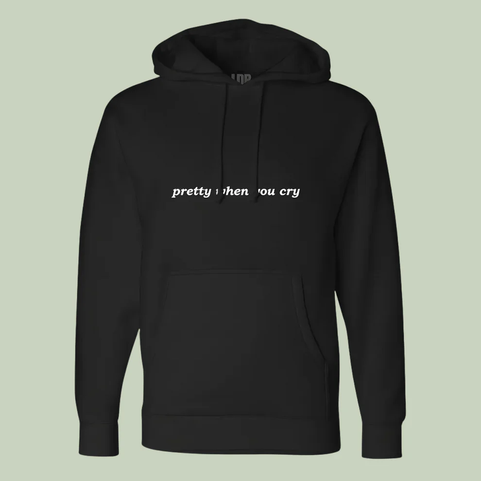 black hoodie with ribbon print