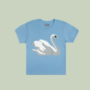 Blue Cropped T-Shirt With Swan