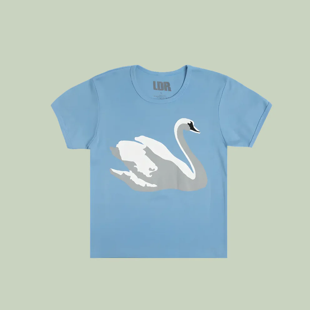 Blue Cropped T-Shirt With Swan