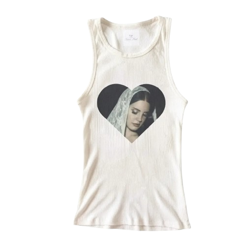 Lana Del Rey Veil Heart Graphic Ribbed Tank Top